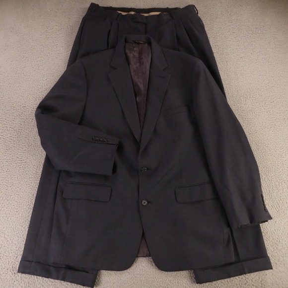 Keith Pogarch Suit Blue L Blue Heather 100% Wool Twill Jacket Pants‎ 44L 38x31 - Picture 1 of 16